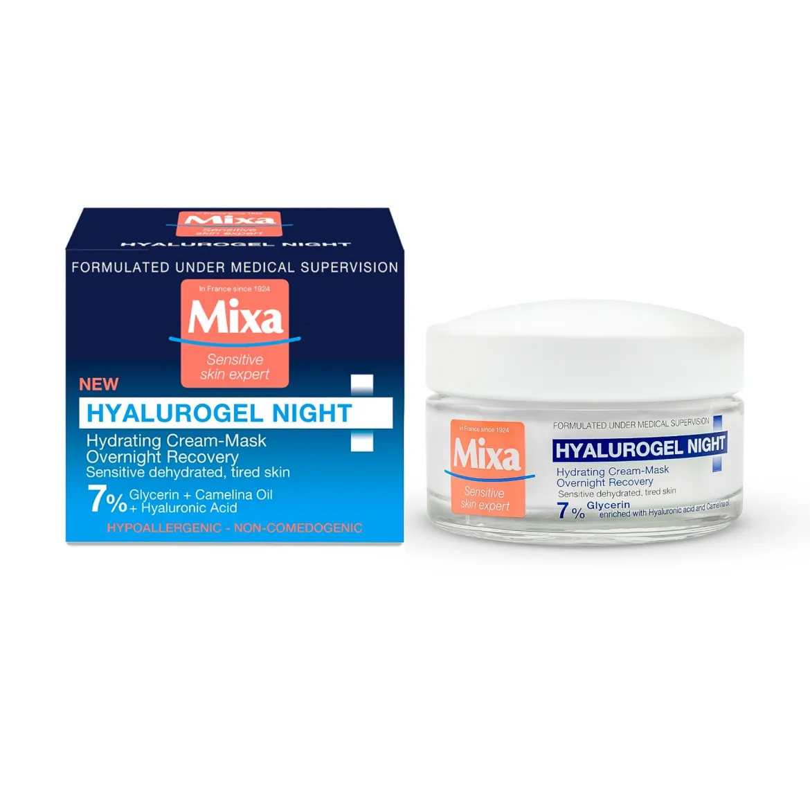 Mixa Hyalurogel Night крем-маска нічна зволожуюча для зневодненої шкіри 7% 50мл