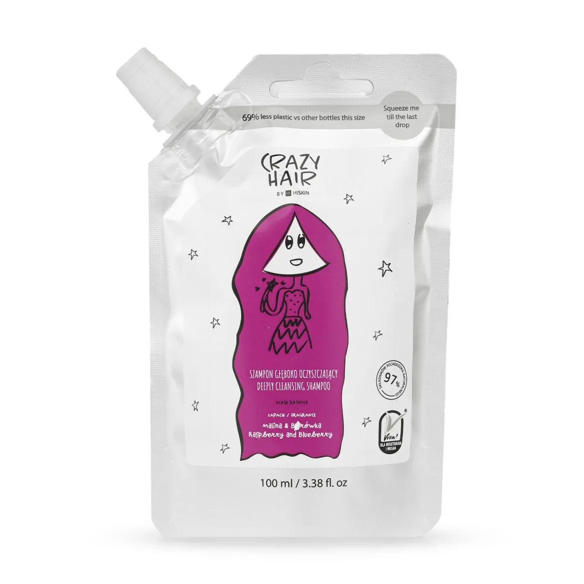Crazy Hair шампунь глибоке очищення Raspberry-Blueberry дой-пак 100мл