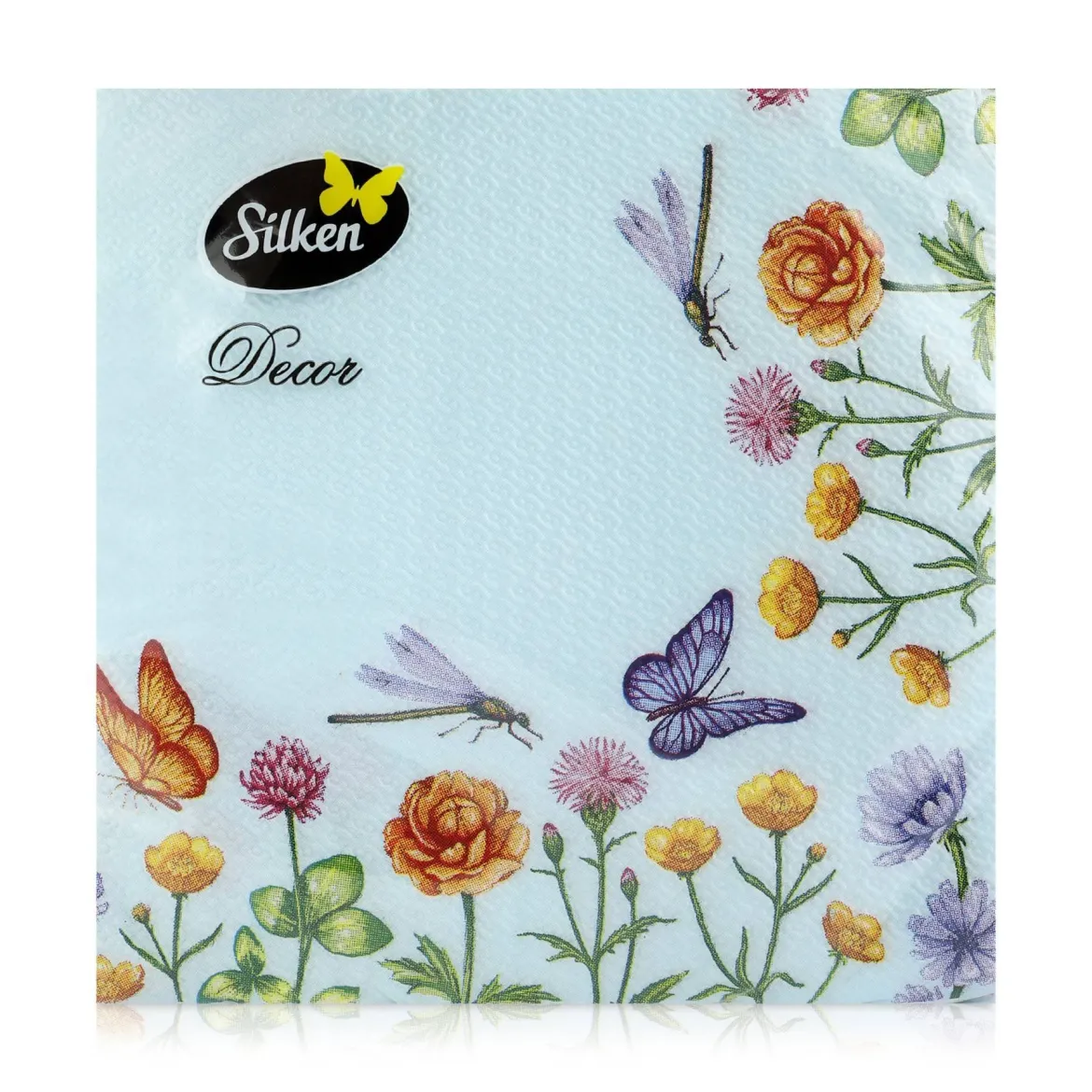 Silken серветки столові 33*33см 2шари квіти з метеликом 16 шт.