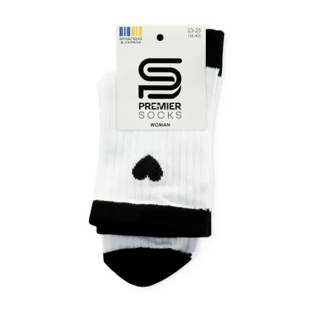 Premier Socks шкарпетки жіночі високі 16В35/1* в рубчик з серцем білий р.23-25